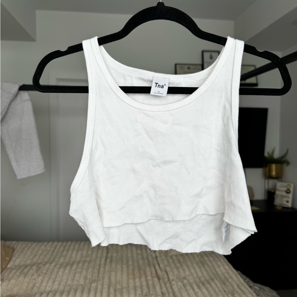 TNA White Ribbed Crop Top